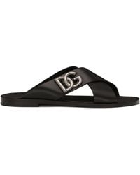 Dolce & Gabbana - Leather Logo Cross-strap Sandals - Lyst