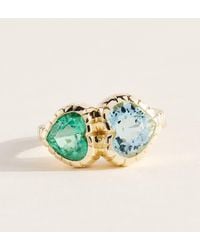 Retrouvai - Emerald And Aquamarine Heart Heirloom Ring - Lyst