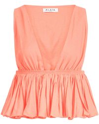 Alaïa - Cotton-Linen Peplum Top - Lyst