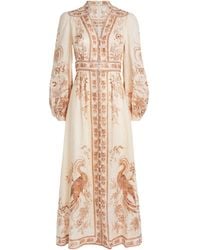 Zimmermann - Linen Indra Plunge Midi Dress - Lyst