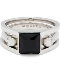 McQueen - Embellished Twin Skull Ring - Lyst