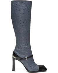 McQueen - Ostrich-Embossed Leather Niko Knee-High Boots 95 - Lyst