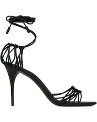 Saint Laurent - Leather Stiletto Sandals With Bronze Ysl Logo - Lyst
