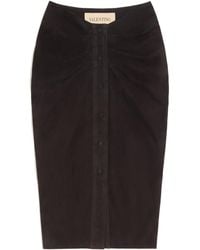Valentino - Suede Gathered Midi Skirt - Lyst
