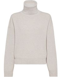 Brunello Cucinelli - Virgin Wool-Cashmere-Silk Rollneck Sweater - Lyst