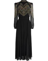 Saloni - Georgette Printed Jacqui B Midi Dress - Lyst