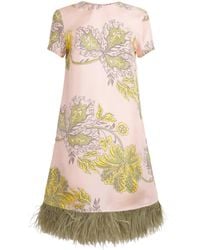 La DoubleJ - Silk Ostrich Feather Mini Swing Dress - Lyst