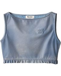 Miu Miu - Nappa Leather Cropped Top - Lyst