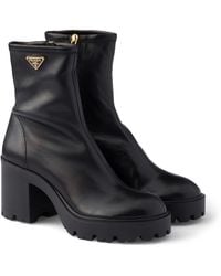 Prada - Nappa Leather Logo Stretch Booties Ankle Boots 85 - Lyst