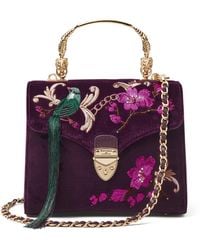 Aspinal of London - Midi Velvet Floral Embroidered Mayfair Bag - Lyst