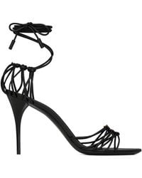Saint Laurent - Leather Stiletto Sandals With Bronze Ysl Logo - Lyst