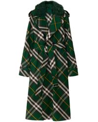 Burberry - Check Print Long Trench Coat - Lyst