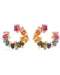 Suzanne Kalan - Diamond And Sapphire Shimmer Sideways Hoop Earrings - Lyst