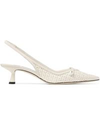 Jimmy Choo - Amita 45 Leather-Trim Raffia Slingback Pumps - Lyst