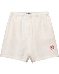 Prada - Slubbed Linen Embroidered Shorts - Lyst
