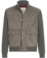 Brunello Cucinelli - Cotton-Suede Hybrid Bomber Jacket - Lyst