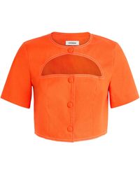 Sandro - Linen-Blend Tailored Cut-Out Top - Lyst