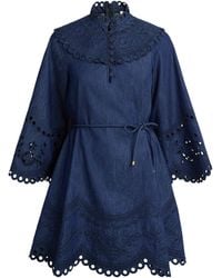 Zimmermann - Denim Broderie Mahon Mini Dress - Lyst