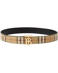 Burberry - Leather And Check Reversible Tb Belt - Lyst