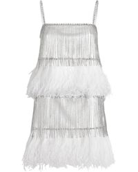 Dolce & Gabbana - Silk-Blend Rhinestone Feather Mini Dress - Lyst