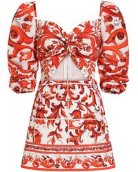 Dolce & Gabbana - Majolica Print Cut-Out Mini Dress - Lyst