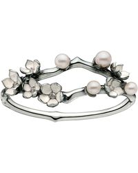 Shaun Leane - Sterling Silver, Diamond And Pearl Cherry Blossom Bangle - Lyst
