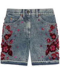 Gucci - Embellished Denim Shorts - Lyst