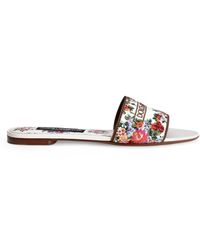 Dolce & Gabbana - Leather Embroidered Floral Slides - Lyst