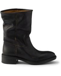 Prada - Leather Vintage-Effect Mid-Calf Boots 30 - Lyst