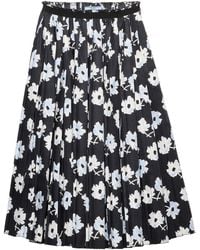 Prada - Cotton Pleated Midi Skirt - Lyst