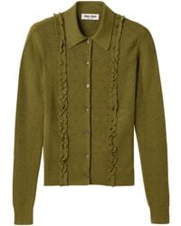 Miu Miu - Cashmere-Silk Ruffled Cardigan - Lyst