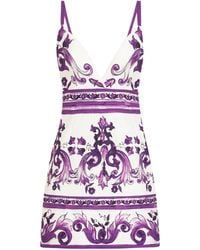 Dolce & Gabbana - Cotton-Linen-Blend Majolica Print Mini Dress - Lyst