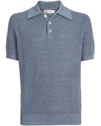 Brunello Cucinelli Linen Knit Polo Shirt in Blue for Men | Lyst