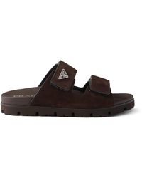 Prada - Suede Triangle Sandals - Lyst