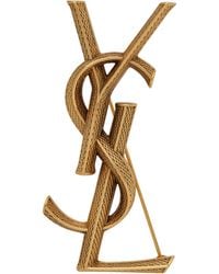 Saint Laurent - Textured Logo Brooch - Lyst