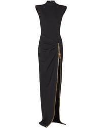 Balmain - Long Jersey Dress With Zip - Lyst