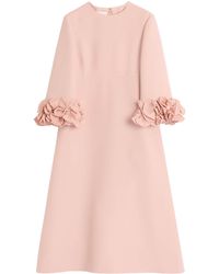 Valentino - Wool-Silk Floral-Sleeve Midi Dress - Lyst