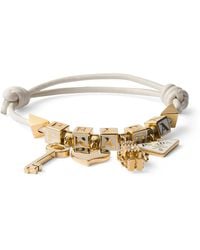 Prada - Nappa Leather Logo Charm Bracelet - Lyst