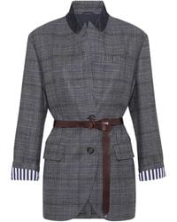 Brunello Cucinelli - Virgin Wool Prince Of Wales Check Belted Blazer - Lyst