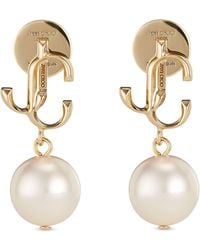 Jimmy Choo - Jc Logo-Embellished-Toned Brass And Pearl Earrings - Lyst