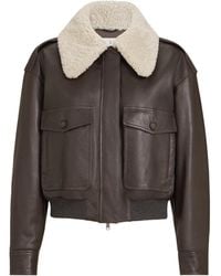 Brunello Cucinelli - Nappa Leather Shearling-Trim Aviator Jacket - Lyst