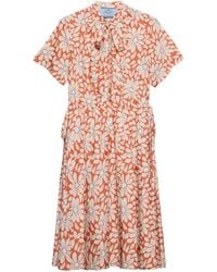 Prada - Pongé Pleated Midi Shirt Dress - Lyst
