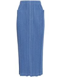Pleats Please Issey Miyake - Cotton Denim Midi Skirt - Lyst