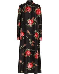 Dolce & Gabbana - Rose Bouquet-Print Long Twill Dress - Lyst