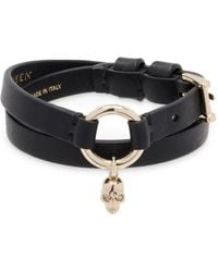 McQueen - Leather Skull Ring Double Wrap Bracelet - Lyst