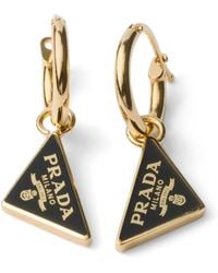 Prada - Enamel Triangle Logo Hoop Earrings - Lyst