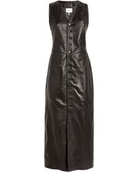 FRAME - Leather Button-up Midi Dress - Lyst