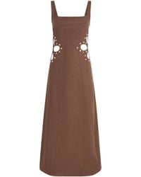 Maje - Linen Cut-Out Midi Dress - Lyst
