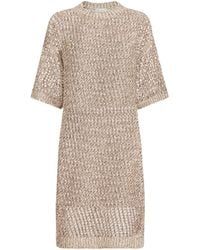 Brunello Cucinelli - Silk-Linen-Blend Knitted Midi Dress - Lyst