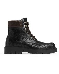 Bottega Veneta - Leather Intrecciato Lace-Up Boots - Lyst